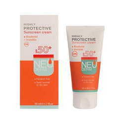 کرم ضد آفتاب SPF 50 بی رنگ نئودرم  مناسب پوست معمولی تا خشک